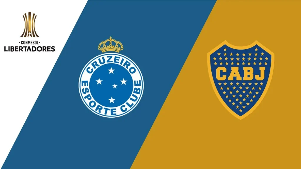 Imagem do Cruzeiro recebendo o Boca Juniors com os logotipos dos times