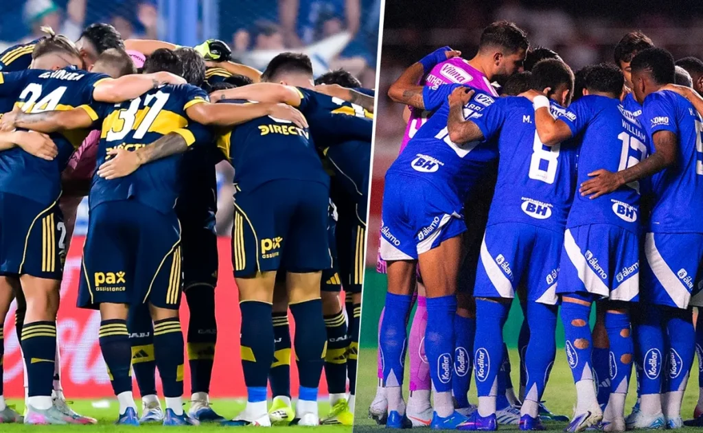 Imagem do jogo Boca x Cruzeiro com os logotipos dos times